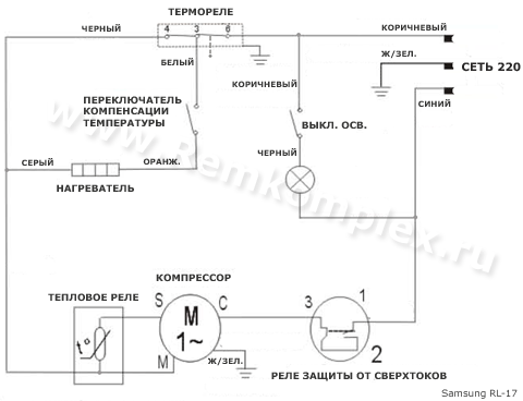 Принципиальная электрическая схема бытового холодильника